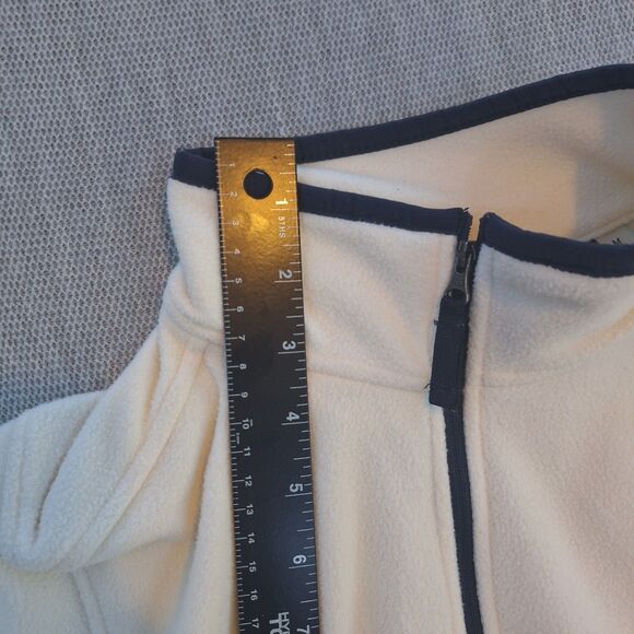 LL Bean Jacket Womens Medium Ivory Full Zip Lightweight Fleece Mock Neck Logo - Picture 13 of 16